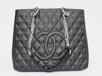 Chanel Quilted CC Tote Bag 35626 Black Silver Hardware