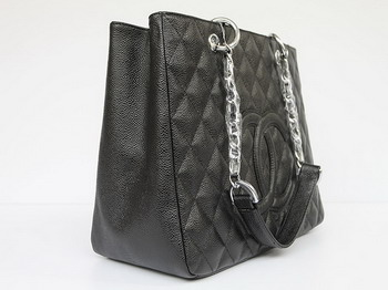 Chanel Quilted CC Tote Bag 35626 Black Silver Hardware