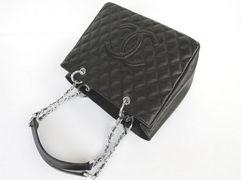 Chanel Quilted CC Tote Bag 35626 Black Silver Hardware